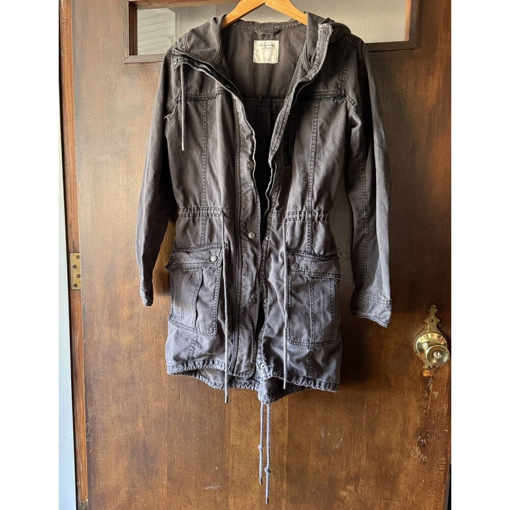 Vtg y2k Abercrombie Fitch Jacket Sz S Charcoal Utility Grunge Hooded Lt Wt Gorp